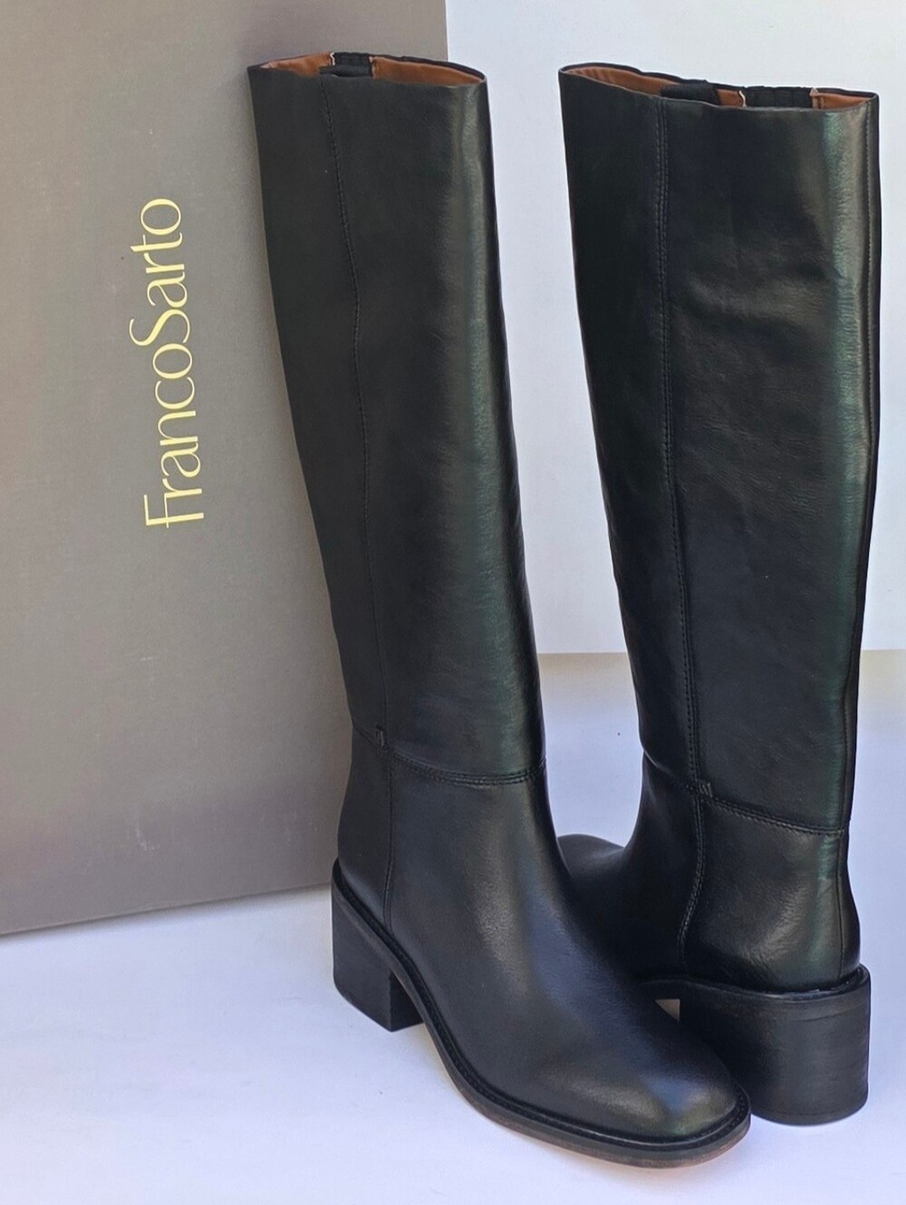 7.5 M Franco Sarto Niva Wide Calf Knee High Boots Black Leather Womens NIB